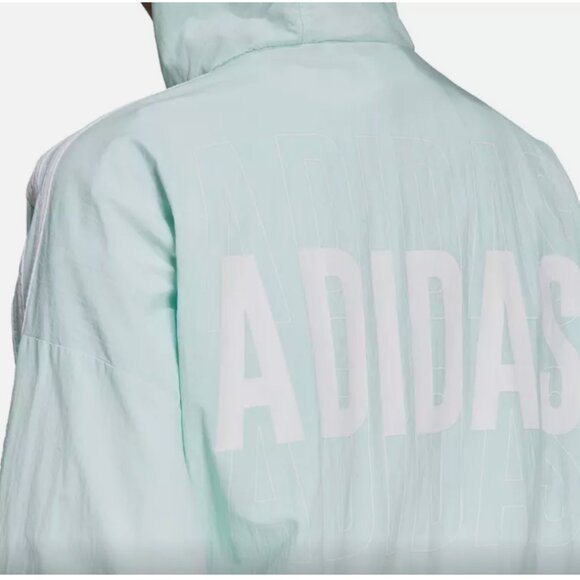 adidas Windbreaker Jacket Womens XL Loose Classic 3 Stripes Ice Mint Blue - Picture 3 of 4